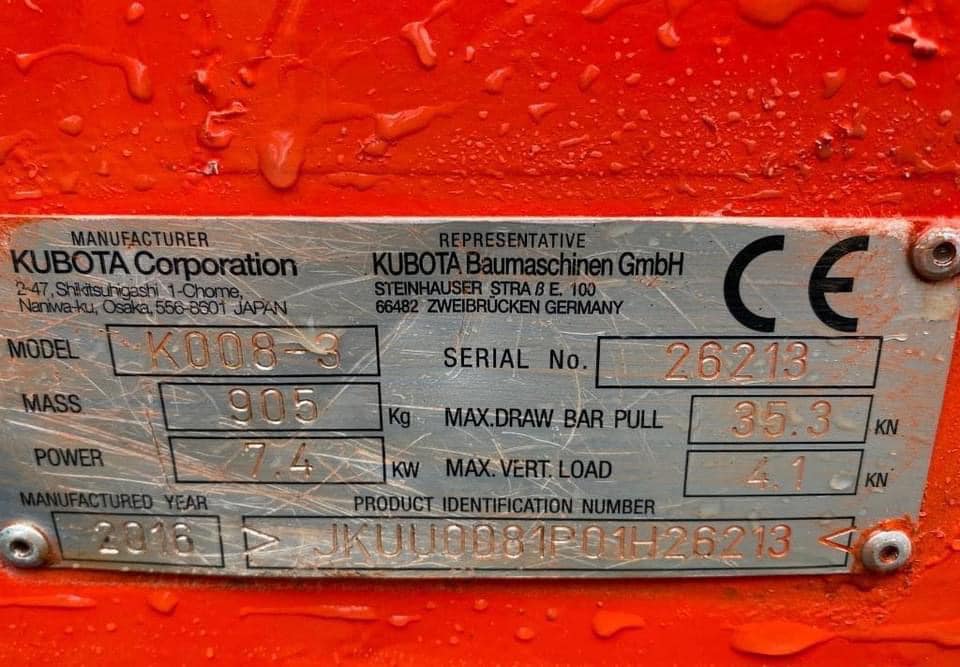 Mini-pelle Kubota K008-3 Micro